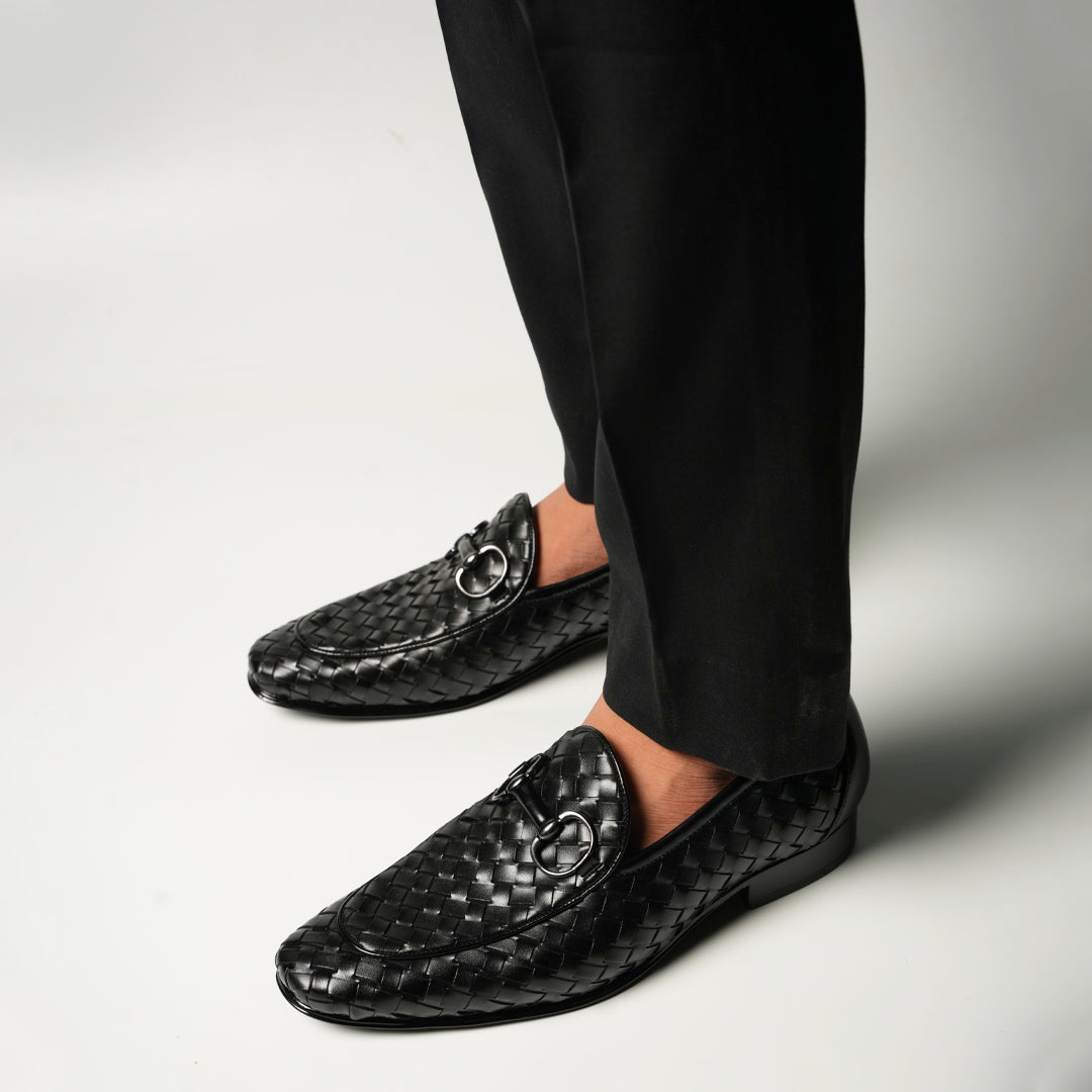 Monkstory Horsebit Smart Hand Woven Slip-Ons – Black