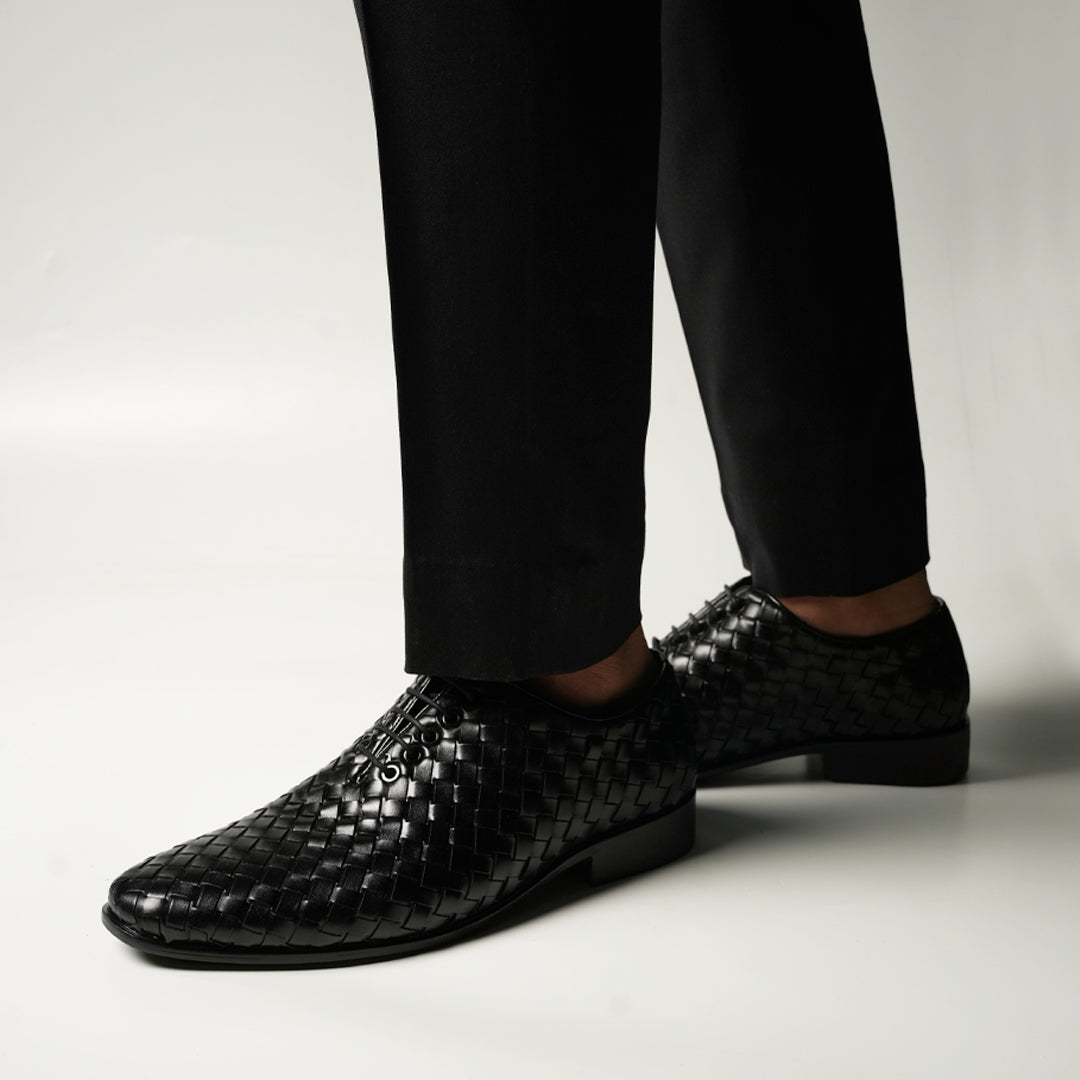 Monkstory Hand Woven Lace-Up Derbies - Black