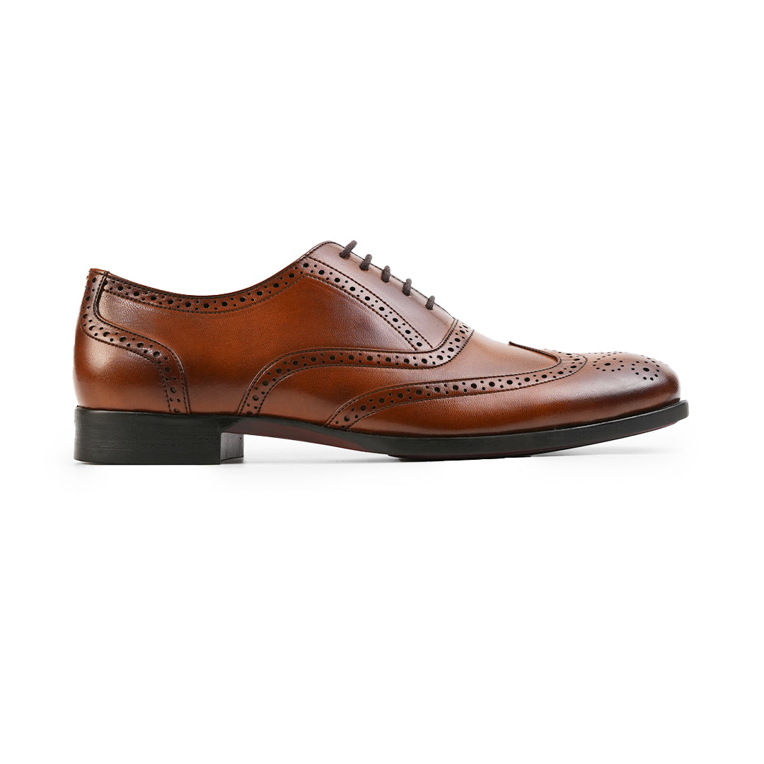Monkstory Wingtip Oxford Lace-Up Brogues - Rich Tan
