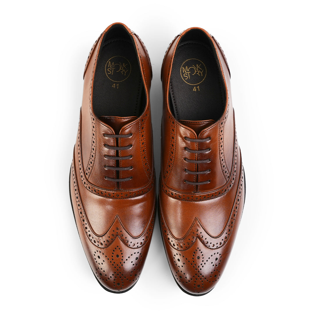 Monkstory Wingtip Oxford Lace-Up Brogues - Rich Tan
