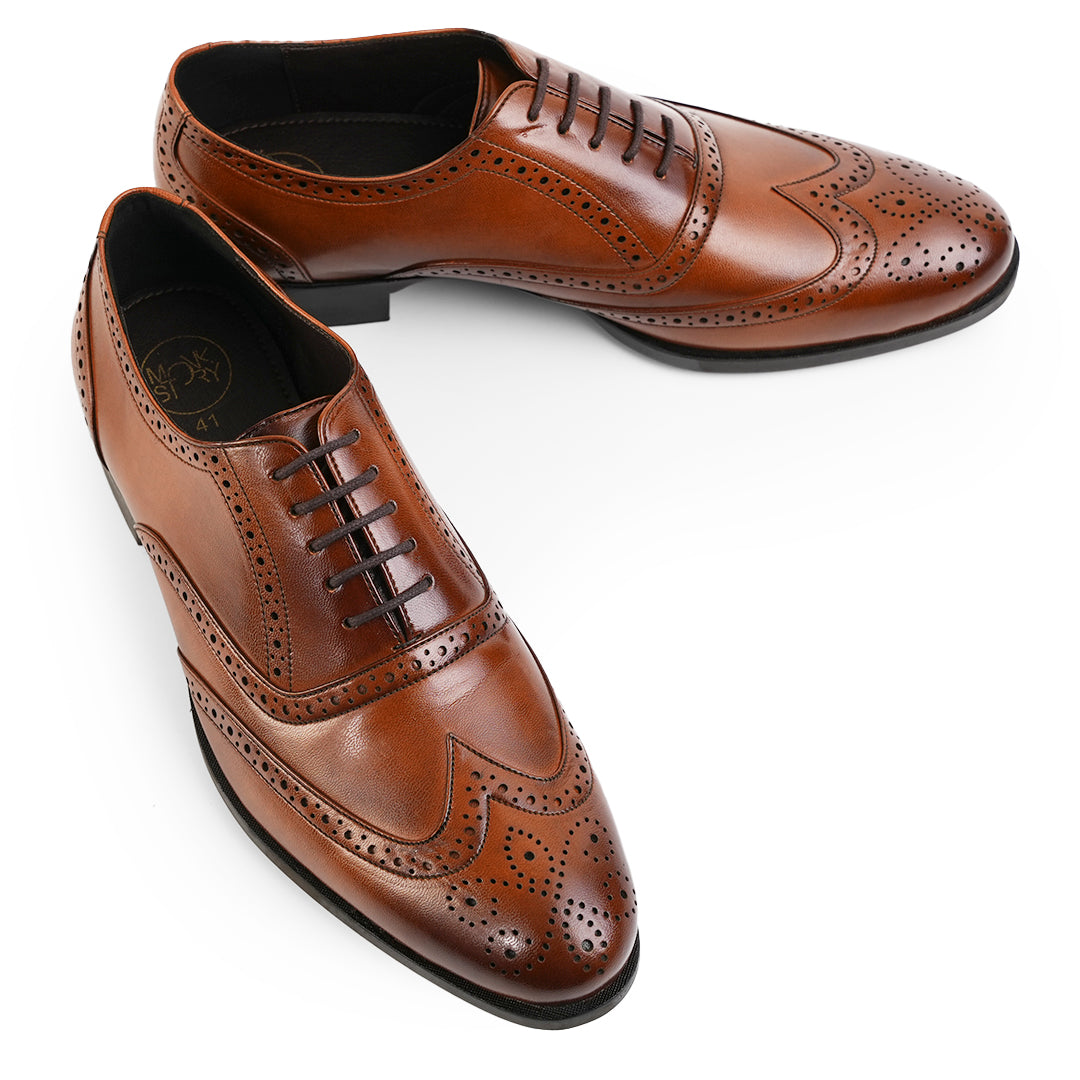 Monkstory Wingtip Oxford Lace-Up Brogues - Rich Tan