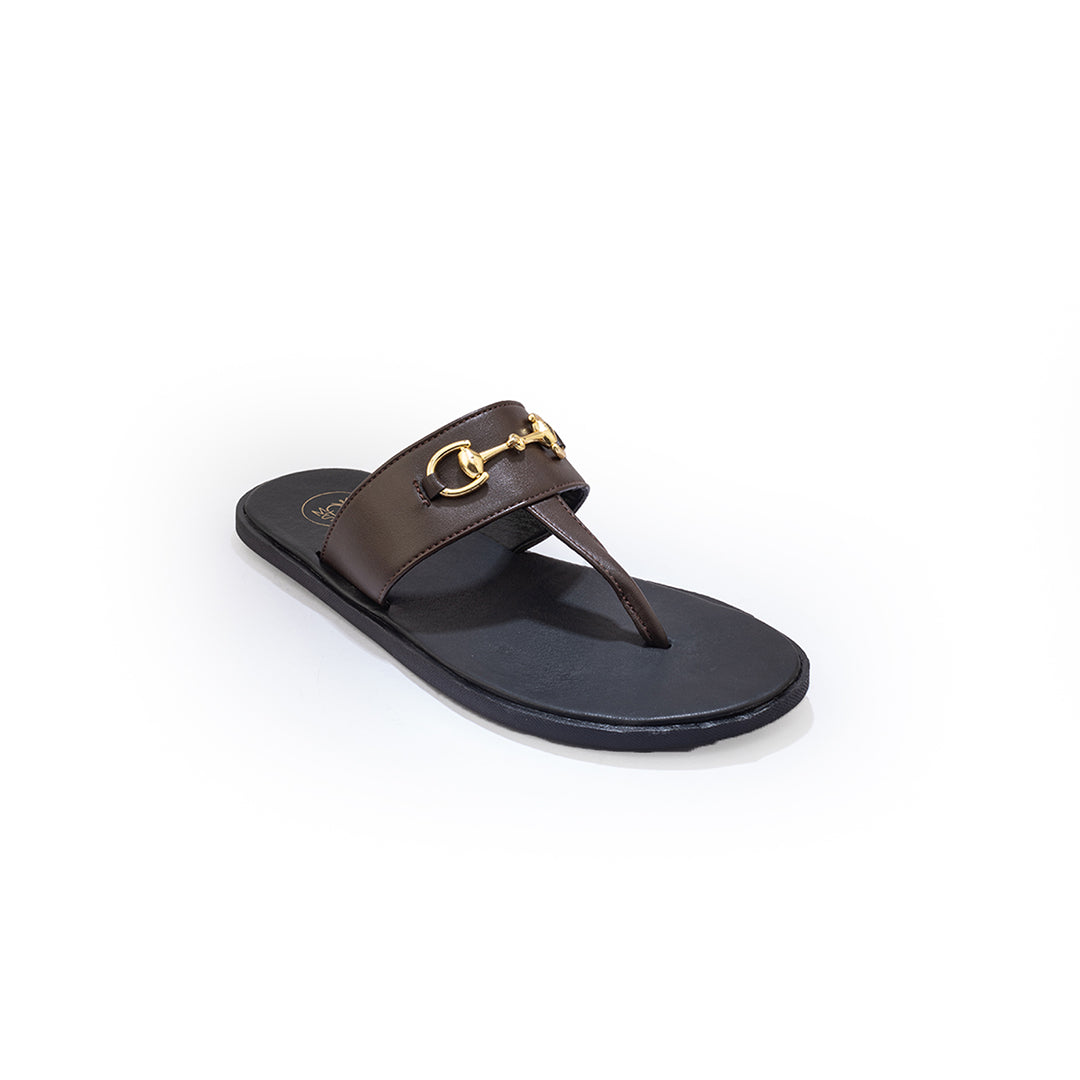 A pair of Monkstory T-Rad Horsebit sandals with gold buckles and grip-centric soles.