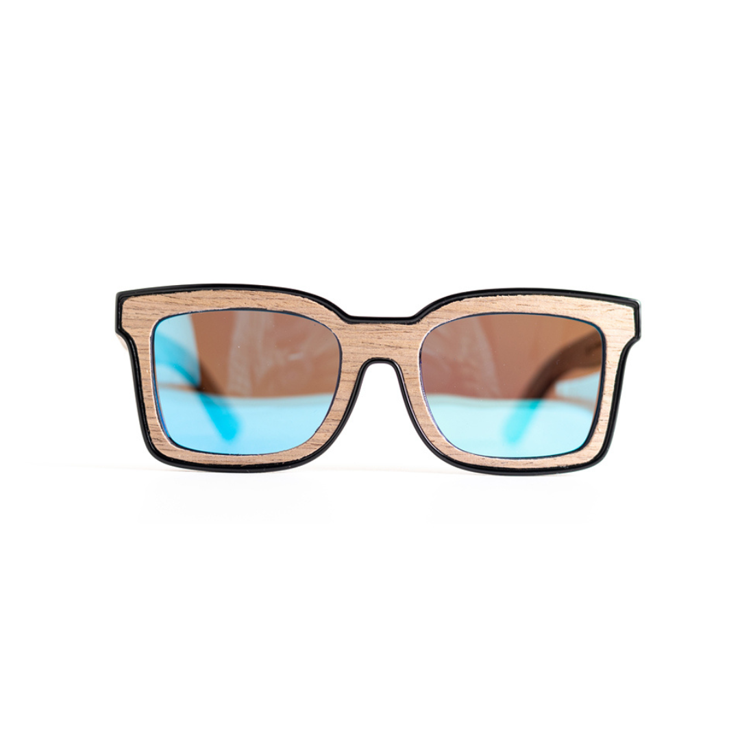 A pair of monkstory sunglasses with reflective lenses on a white background.
